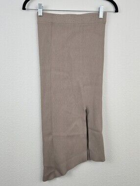 White Fox Knit Ribbed Long Slit Asymmetrical Skirt